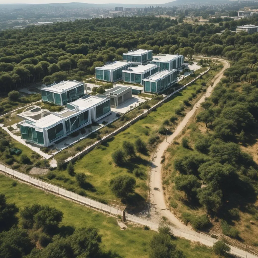 Sustainable building facade by Umurhan Amiri with recycled materials and smart solar design.